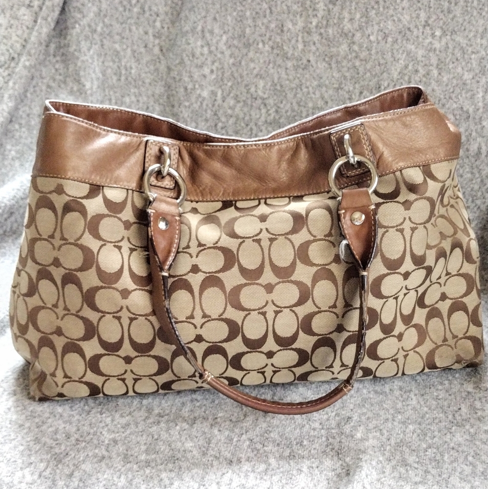 🤎 Y2K Coach Penelope Metallic Copper Signature XL Shopper Shoulder Tote Bag - Picture 6 of 13